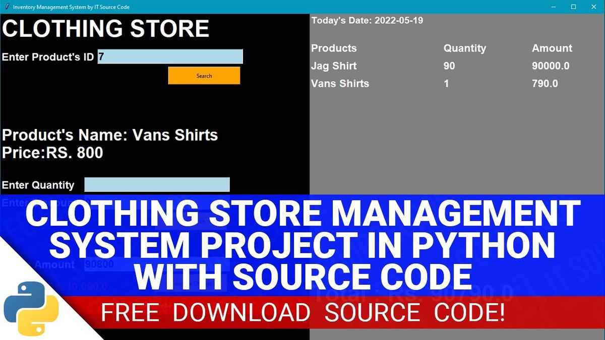 'Video thumbnail for Cloth Store Management System Project in Python with Source Code (Free Download)'