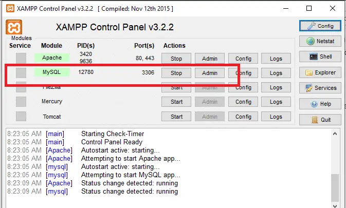 Xampp MySQL Create table