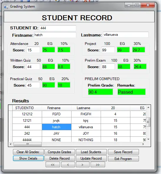 basic system code visual enrollment Grading Student System