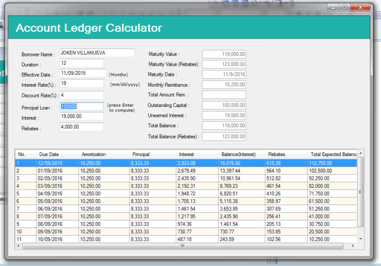 Account Ledger Calculator