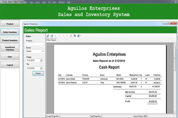 Aguilos Enterprises Network-Based Sales and Inventory System