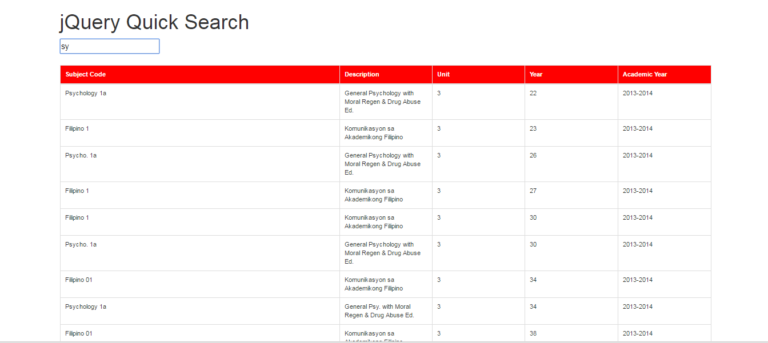 Quick Search with jQuery, PHP and MySQL Database