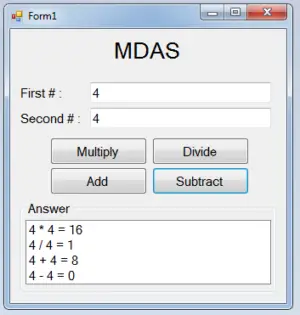 Mdas Code Java MDAS Calculator In C# - WITH FREE SOURCE CODE