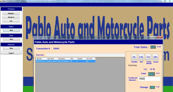 Pablo Auto and Motorcycle Parts Sales And Inventory System in vb.net