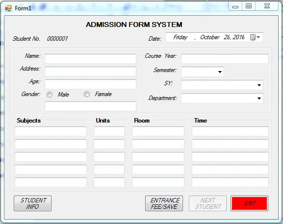 Admission Form System