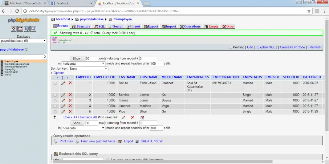 106 - MySQL Query Select Statement for Managing Payroll System Module