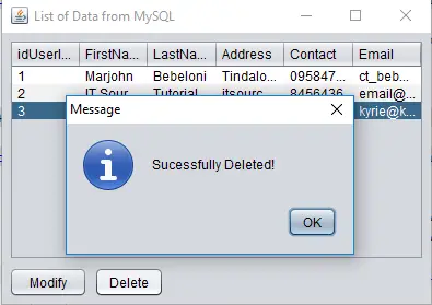 Delete Data using MySQL Database and Java with Netbeans IDE
