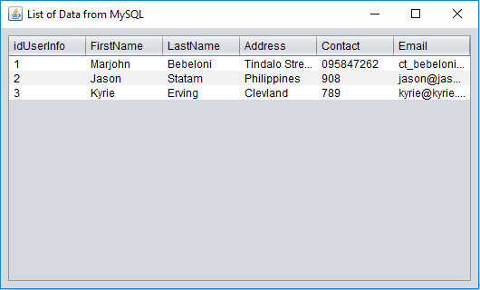 Grafting dual cordless How to Load Data From MySQL Database to Table Element Using Java