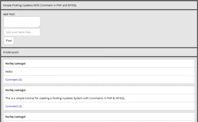 Simple Posting Status Updates with Comment Like Using PHP