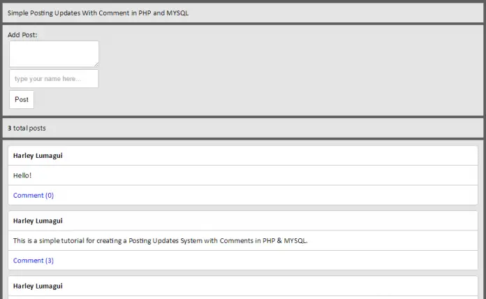 Simple Posting Status Updates with Comment Like Using PHP