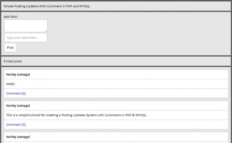 Posting Status Updates with Comment Like Facebook Using PHP/MySQL