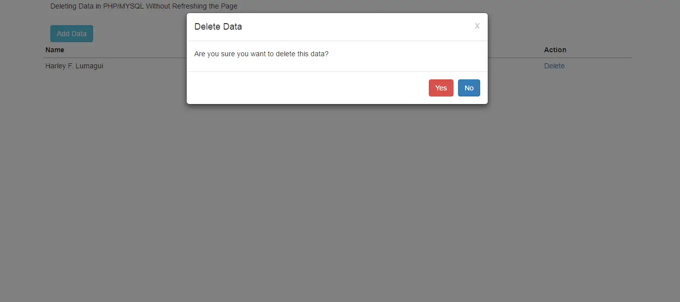 Delete Data In PHP & MYSQL without Refreshening Page.
