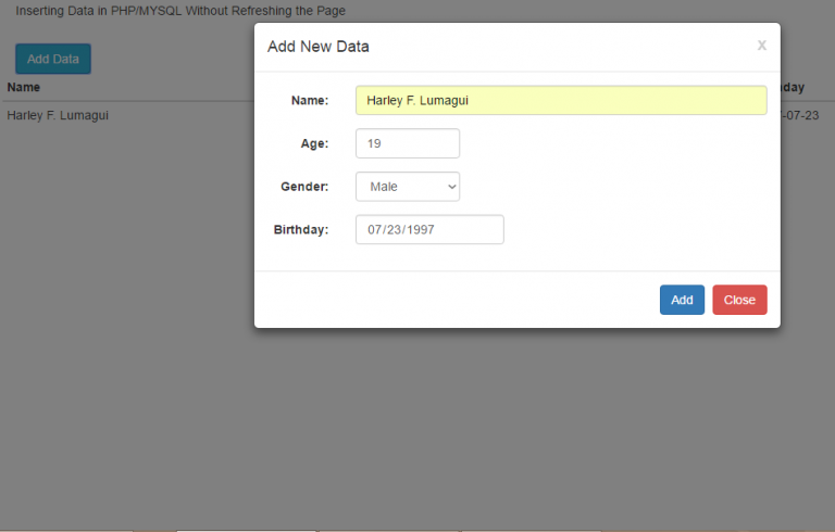 Insert and Display Data in PHP & MYSQL Without Refreshening Page