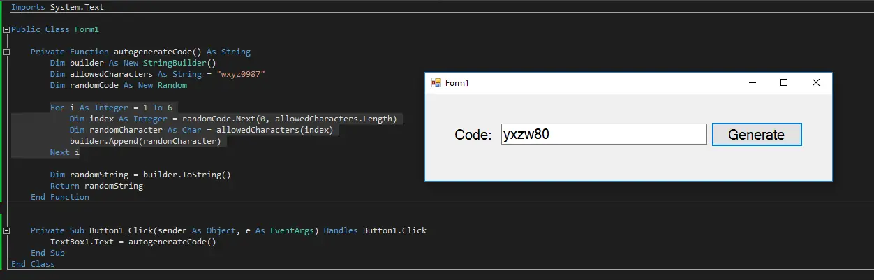 Random Code Generator using VB.Net