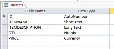 Database Table tblitems
