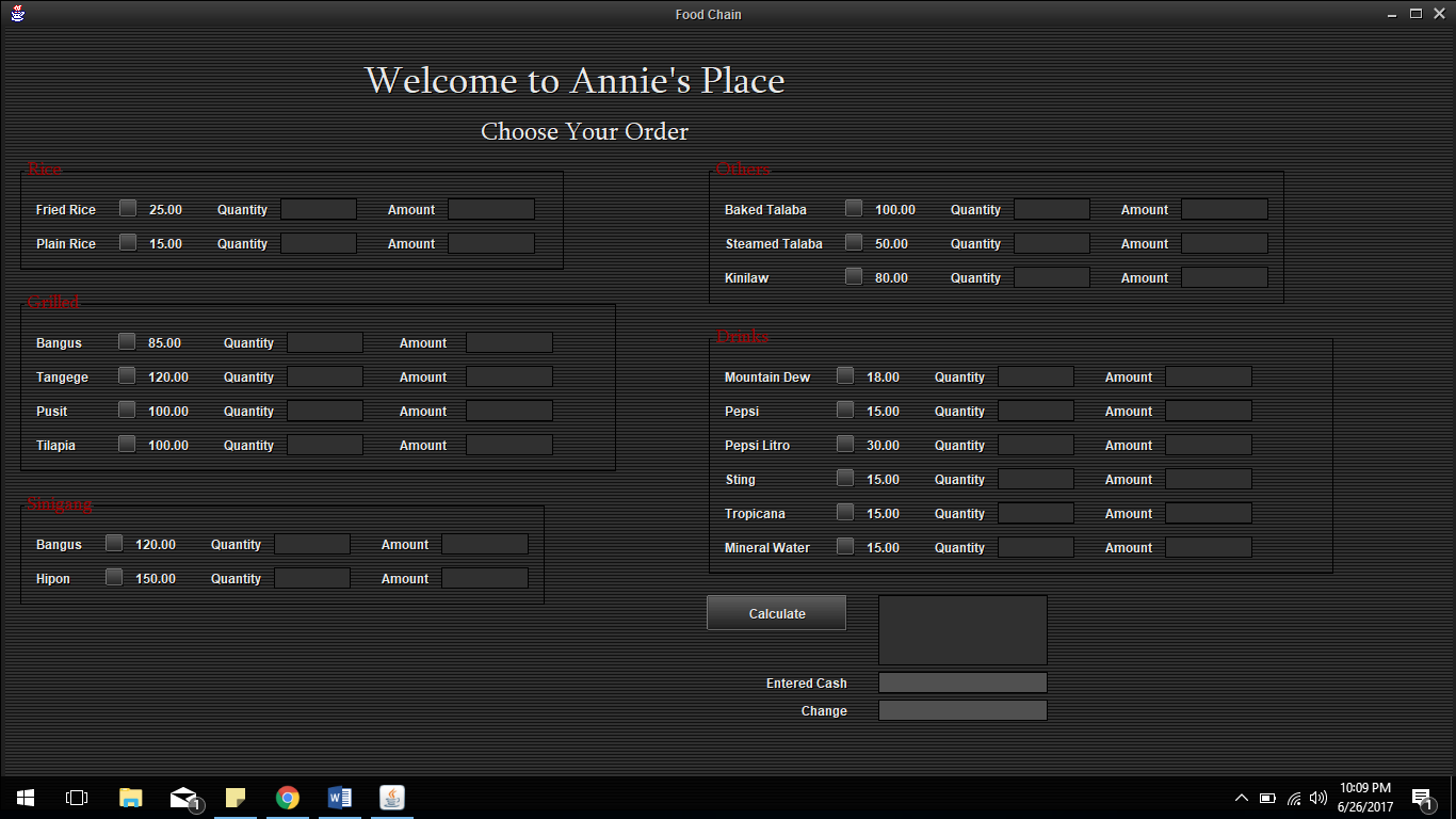 Simple Restaurant Management System using Java