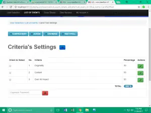 Criteria's Settings