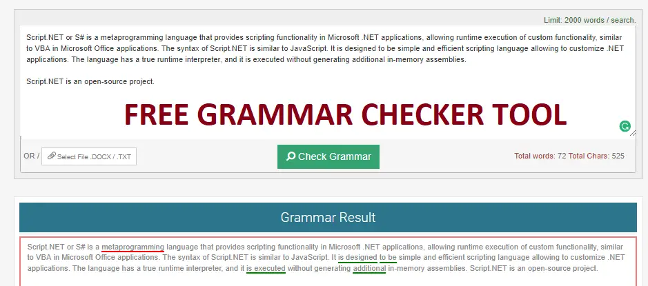 free grammar checker tool source code for your website