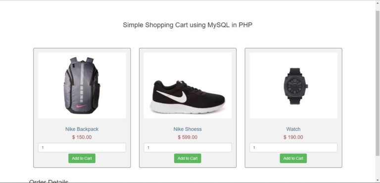 Shopping Cart using PHP and MySQL php project