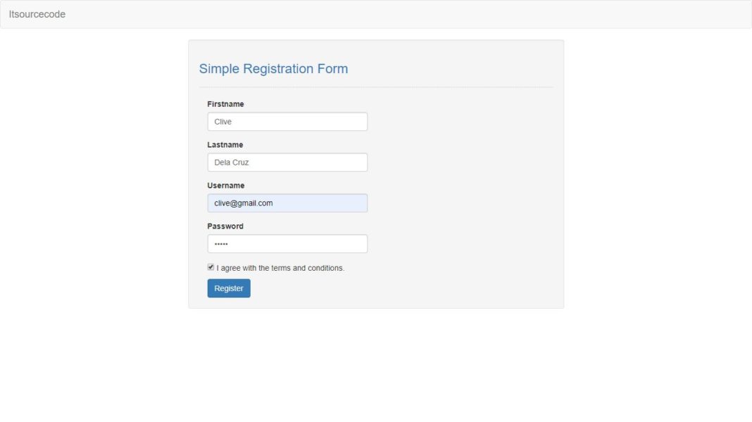 Simple Registration Form Source Code in PHP