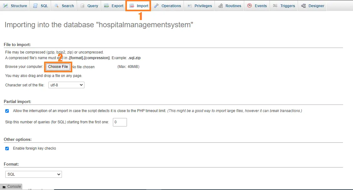 hospital import sql file