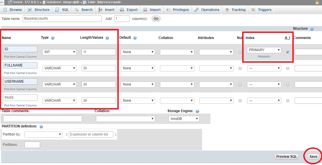 Add fields to table