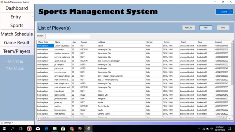 Sports Event Management System Project with sms notification system