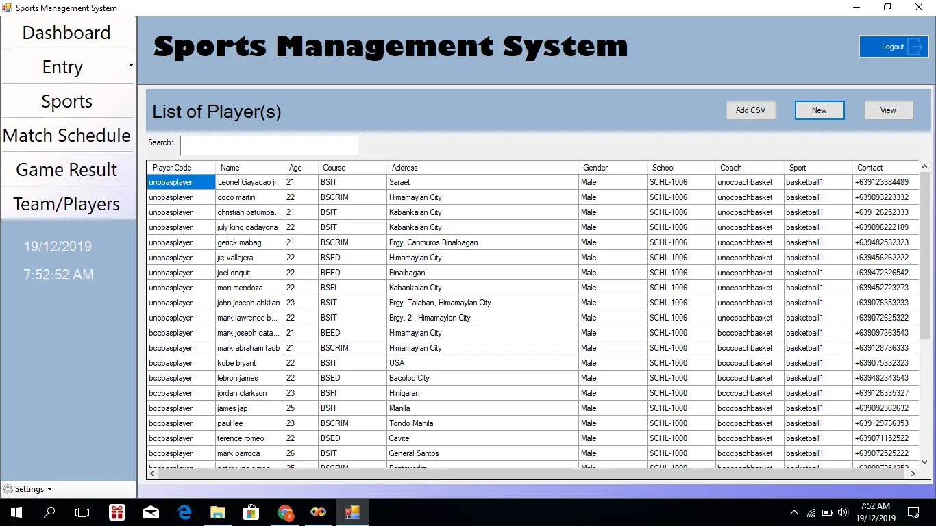 Sports Event Management System Project with sms notification system