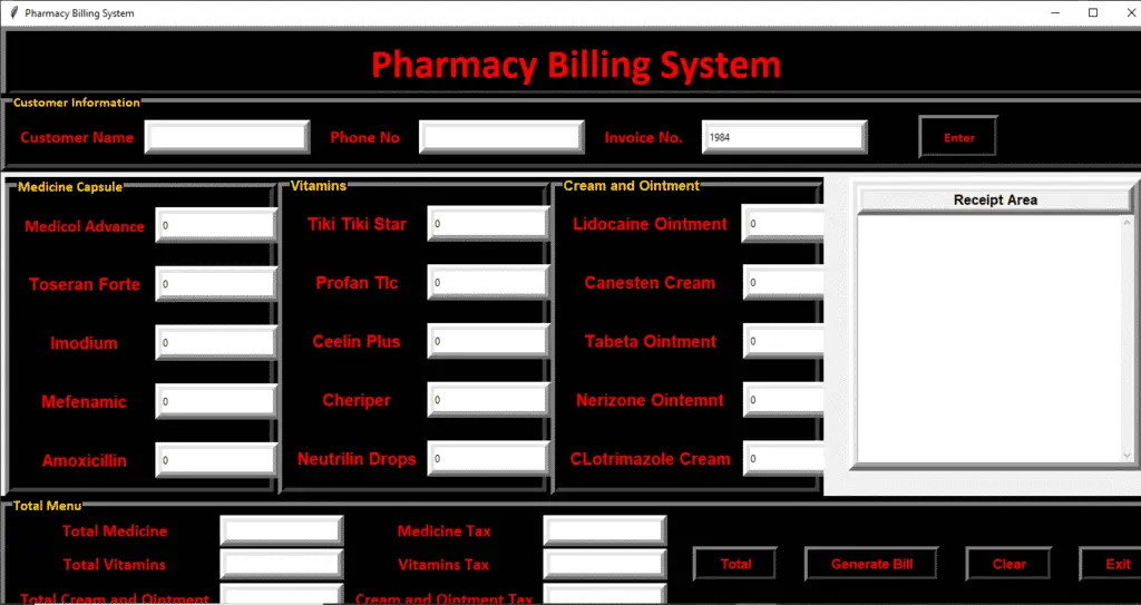 Pharmacy Billing System using python
