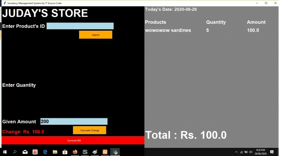 Inventory Management System Project Generate Bill