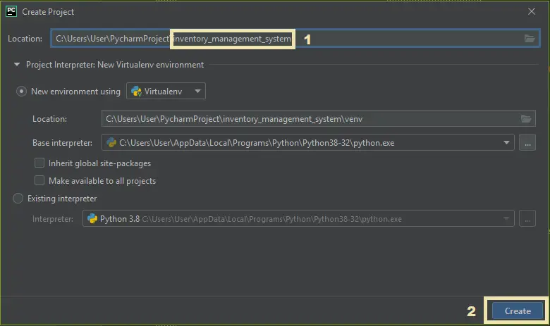 inventory management system create project