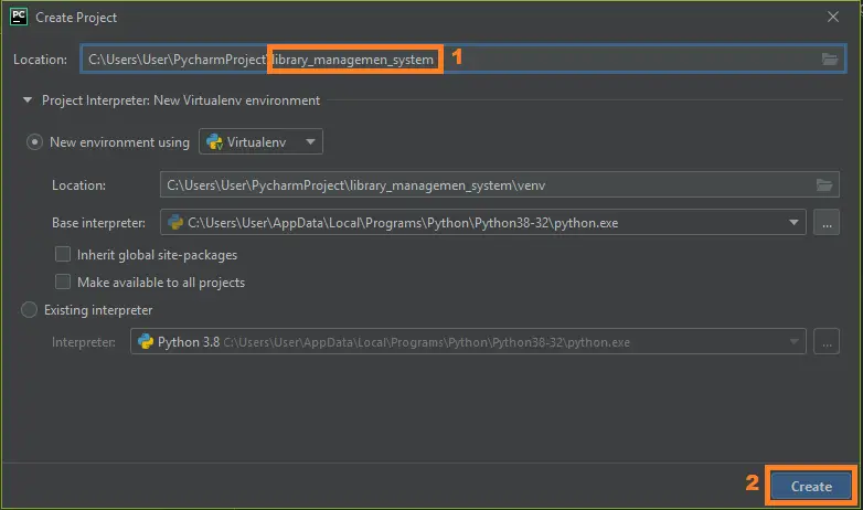 library management system in python create project