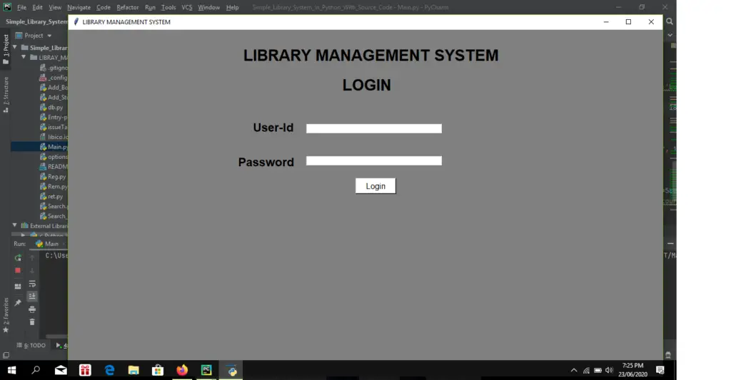 Library Management System Project Login Page