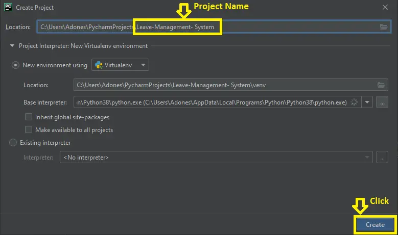 Creating Project Name in Leave Management System in Python