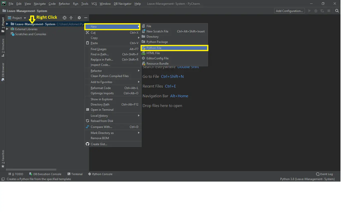 Creating Python FIle in Leave Management System in Python