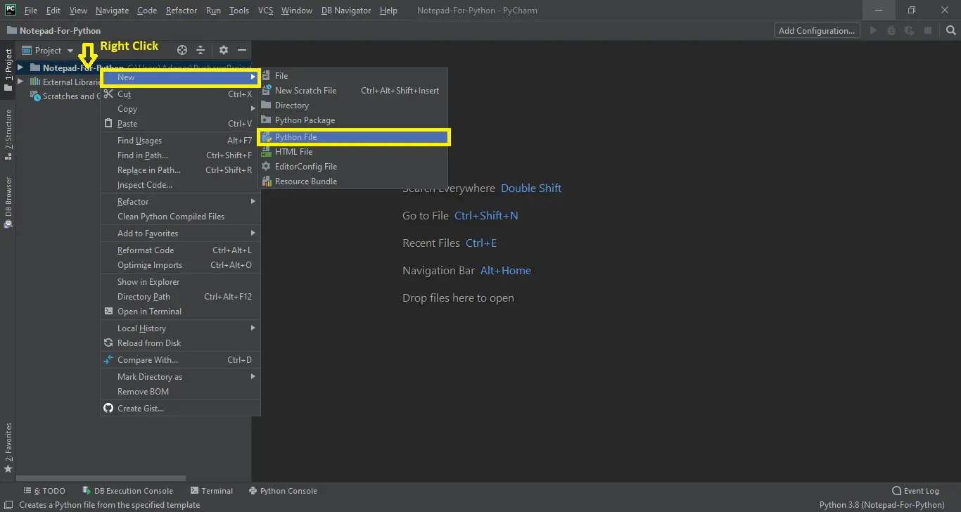 Creating Python file for Notepad