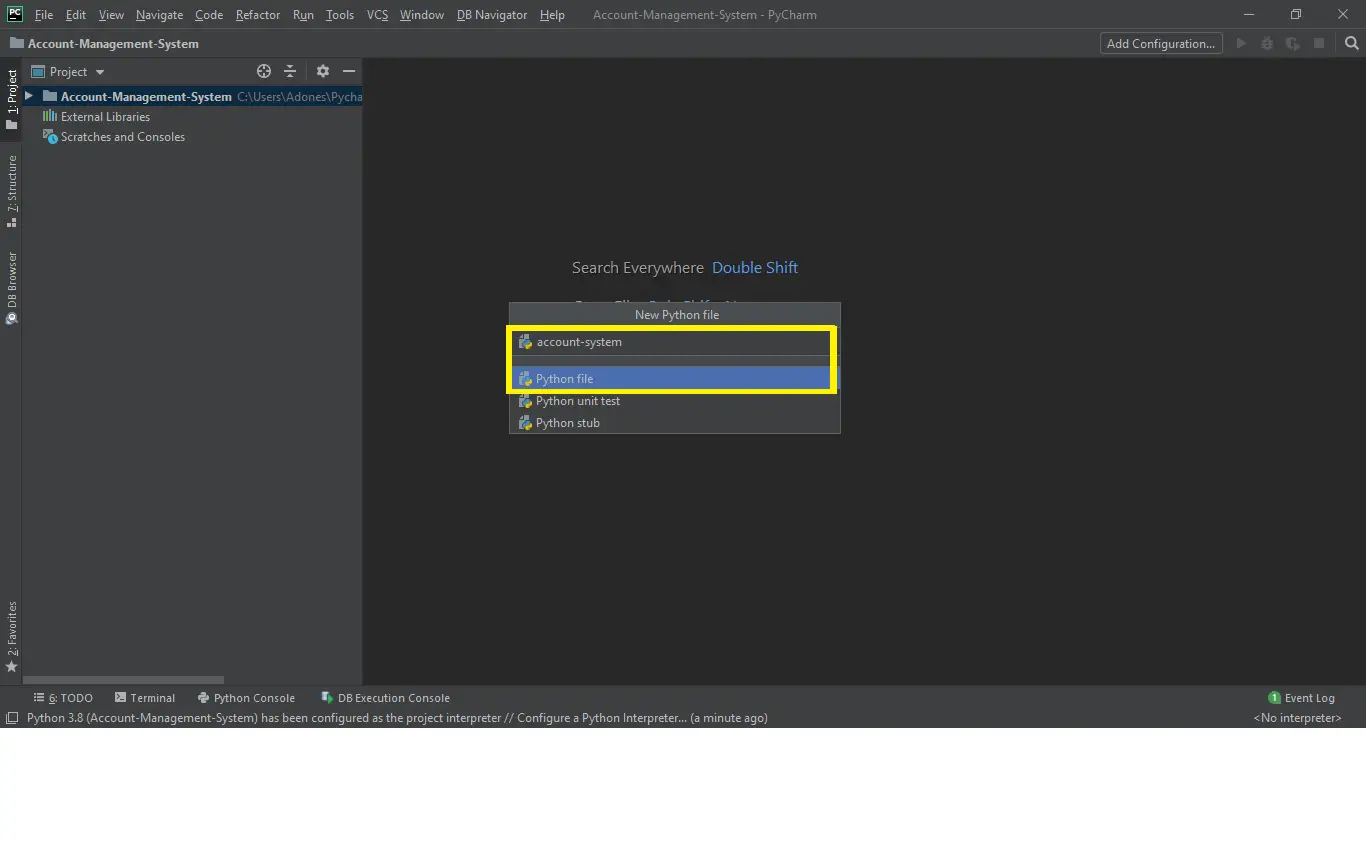 Naming Project Name in Account Management System in Python