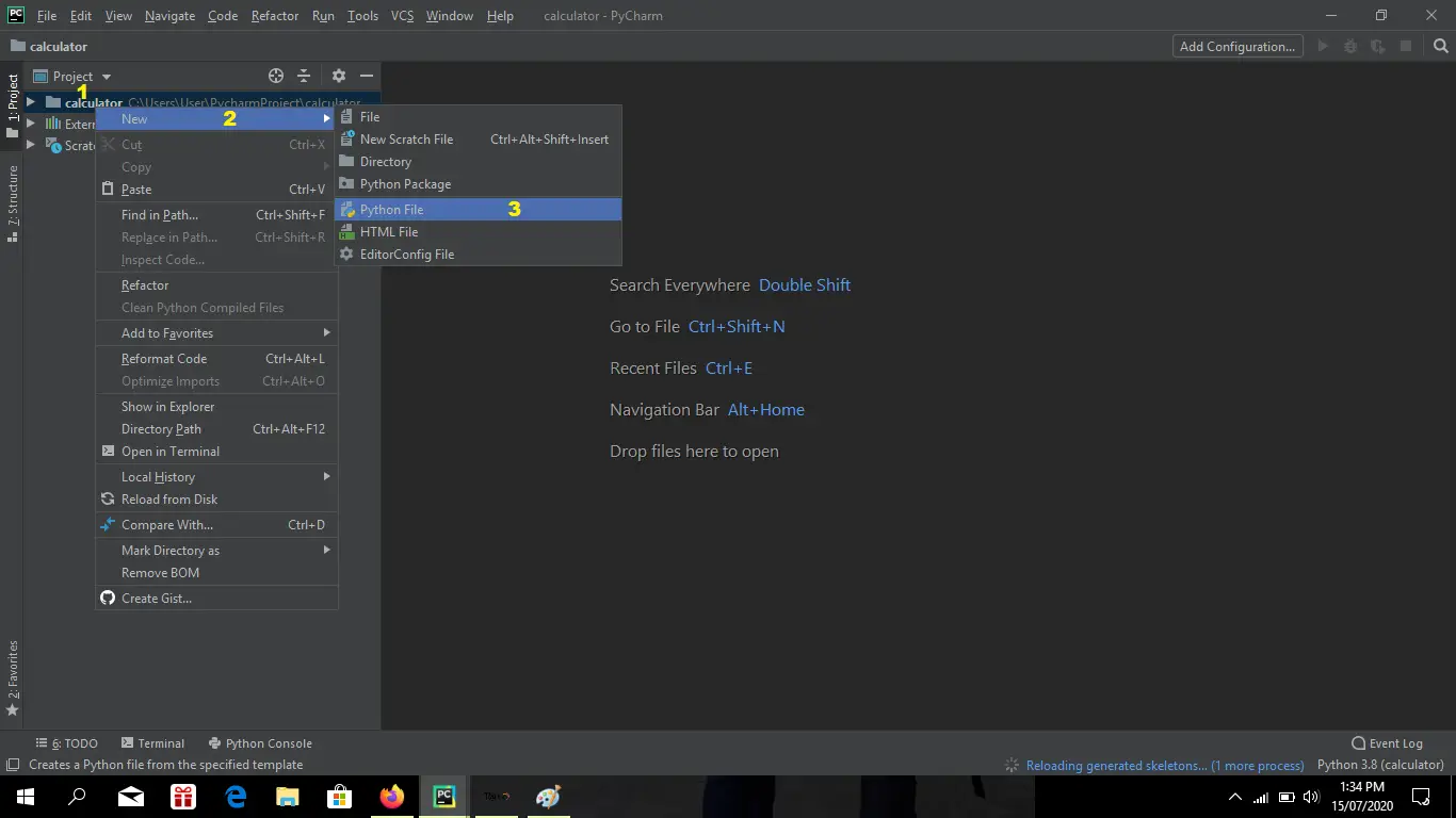 Calculator in Python Create Python File