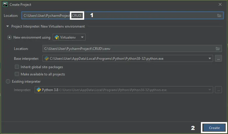 CRUD Operations Create Project