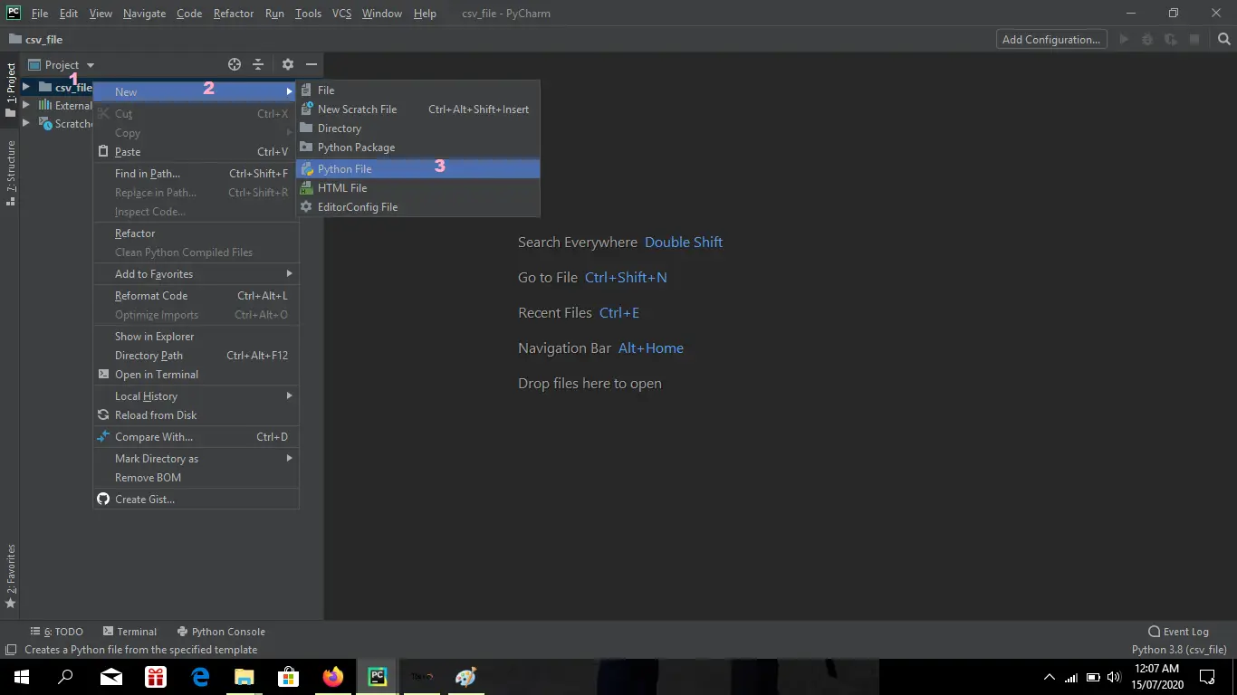 read csv file create python file