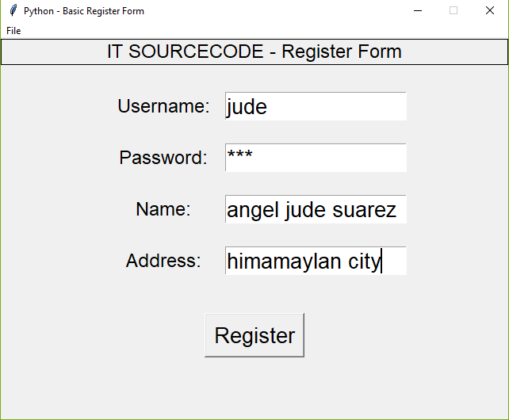 Registration Form Using Tkinter In Python With Source Code