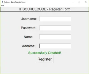 Registration Form Using Tkinter In Python With Source Code