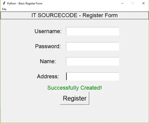 Registration Form Using Tkinter In Python With Source Code