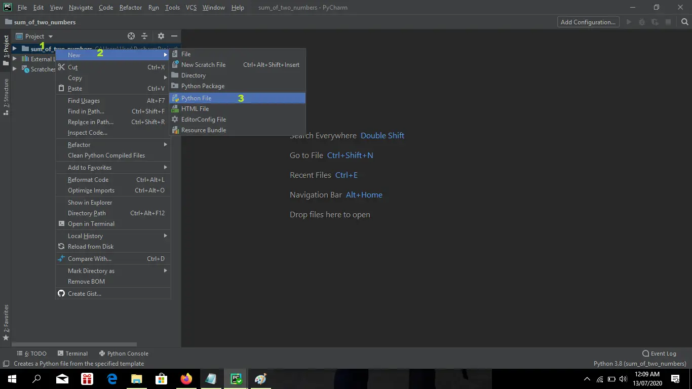 Sum of Two Numbers Create Python File