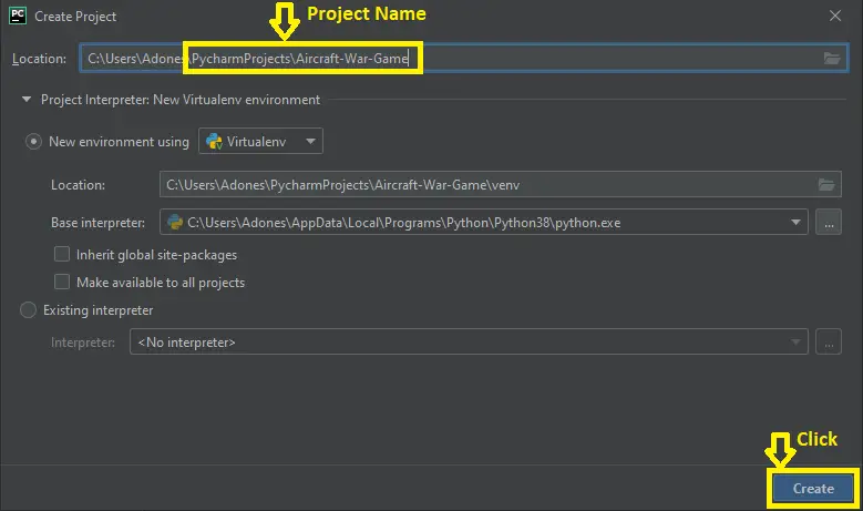 Creating Project Name in Aircraft War Game in Python
