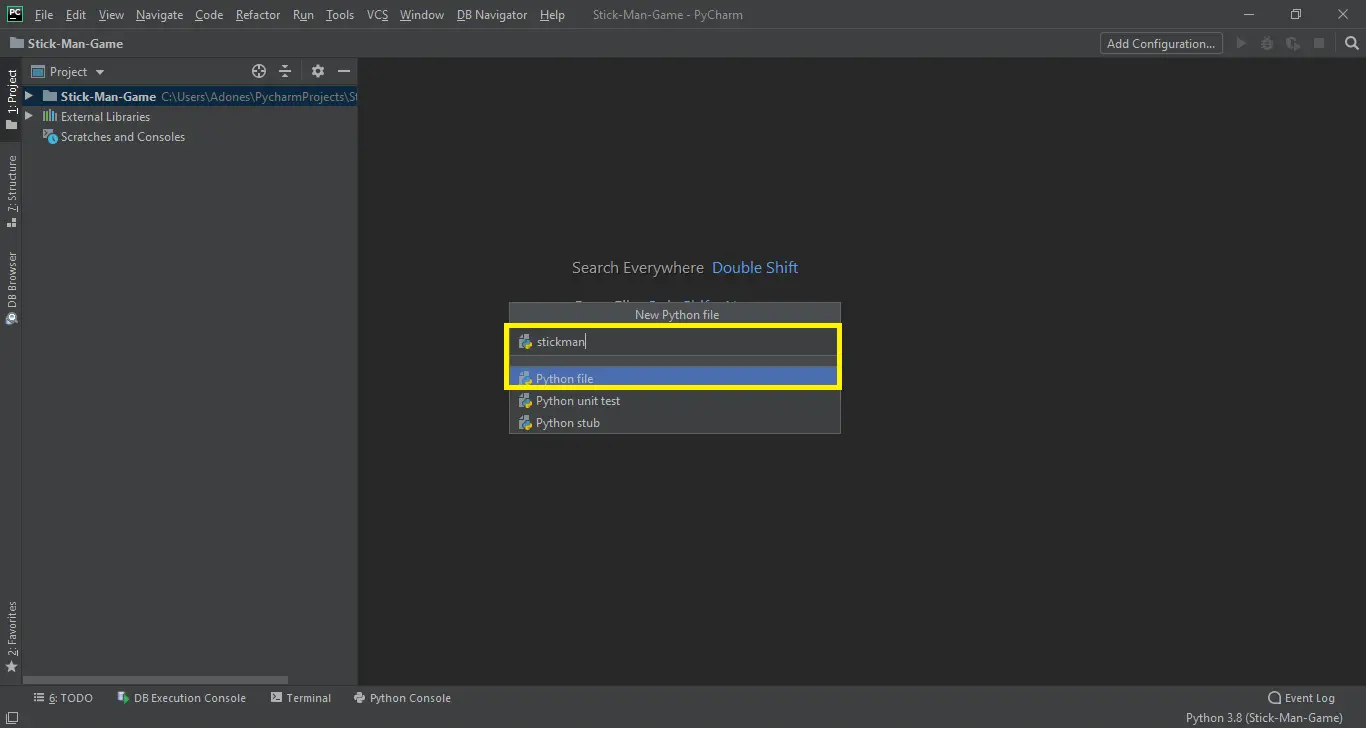 Naming Python file Name in Stickman game in python with source code