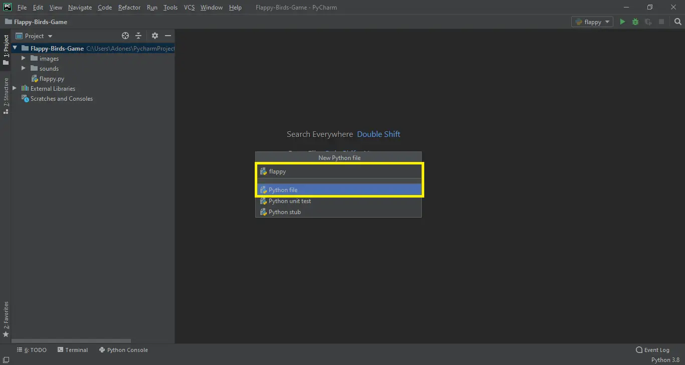 Naming a python file name in Flappy Bird Game in Python