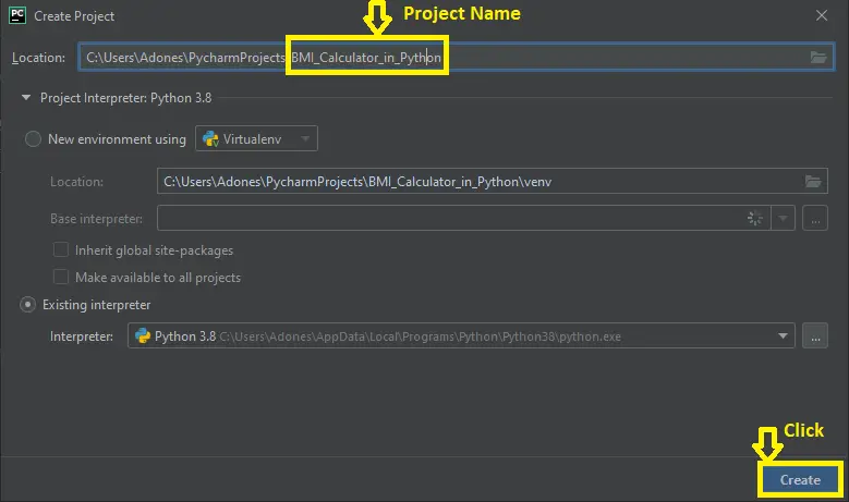 Creating Project Name in BMI Calculator in Python with Source Code