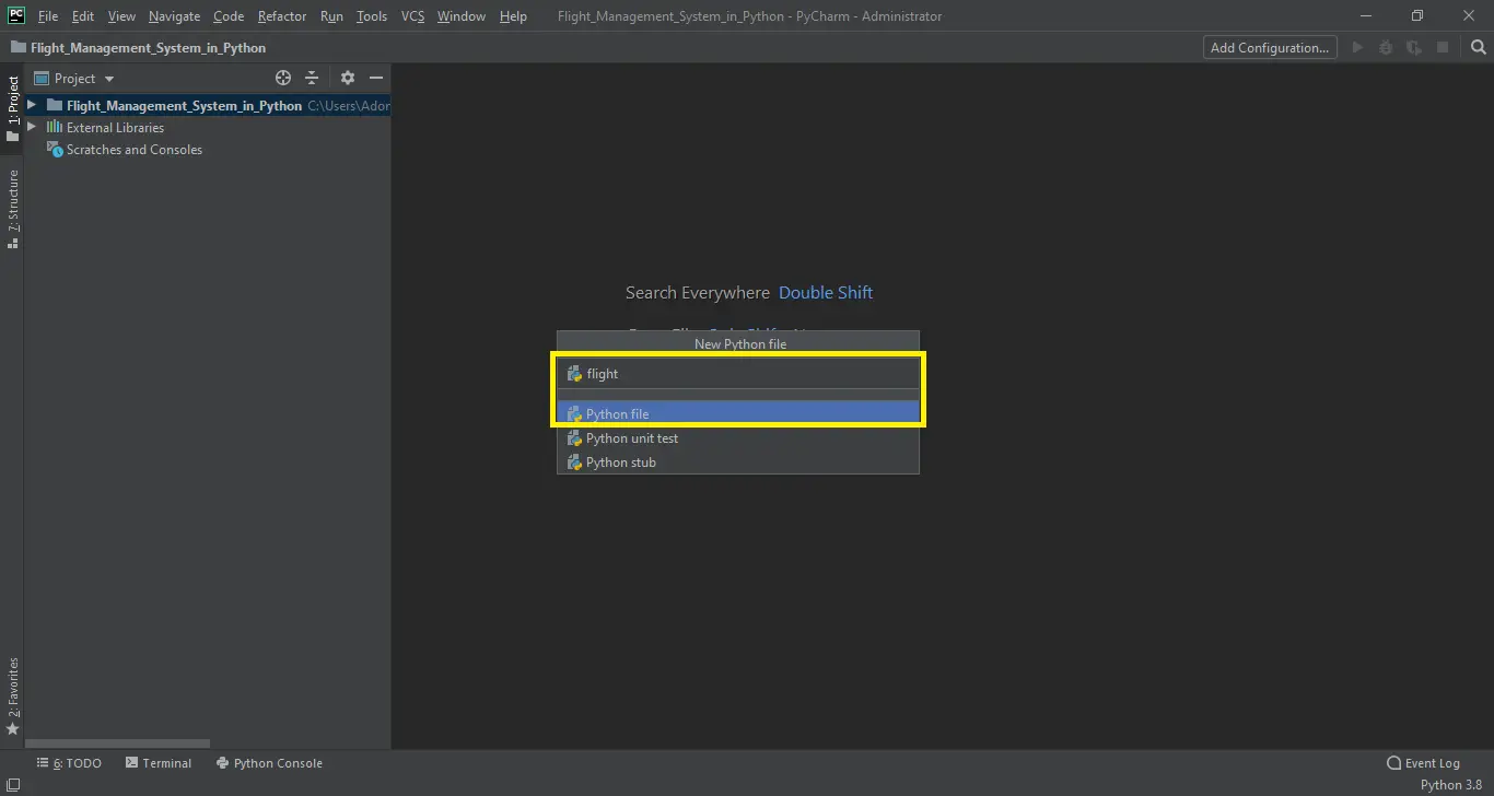 Naming Python FIle Name in Flight Management System in Python With Source Code