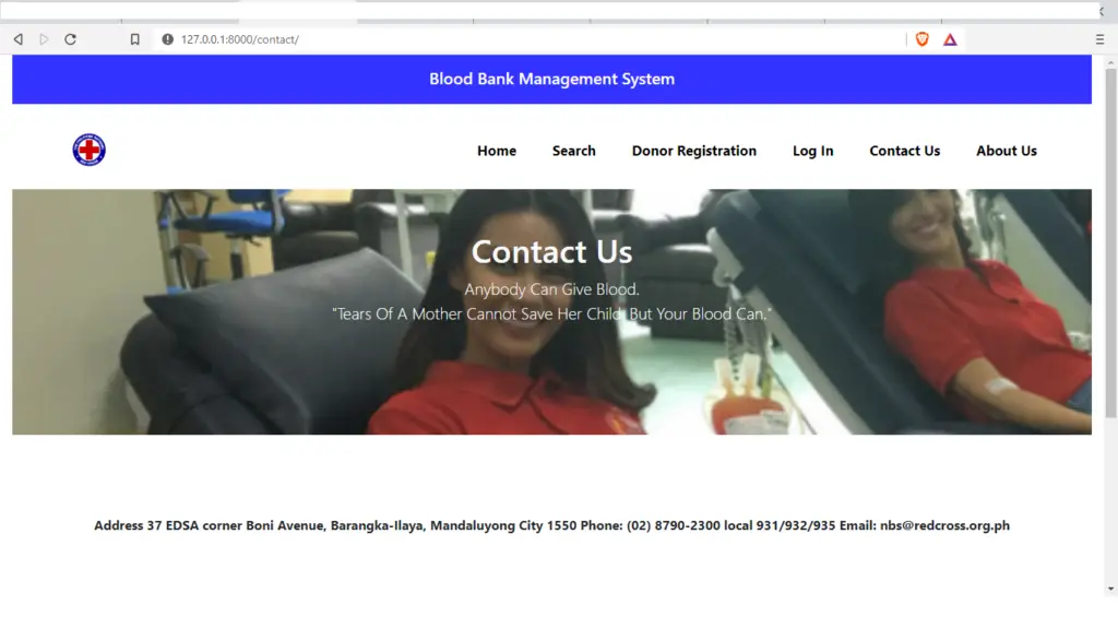 contact us Blood Bank Management System Project in Django